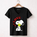 Snoopy Love Hearts Hugging Woodstock 7 Womens V Neck