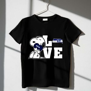 Snoopy Love Seattle Seahawks Heart Hugging Football Fan Peanuts Collaboration T Shirt T Shirt 1