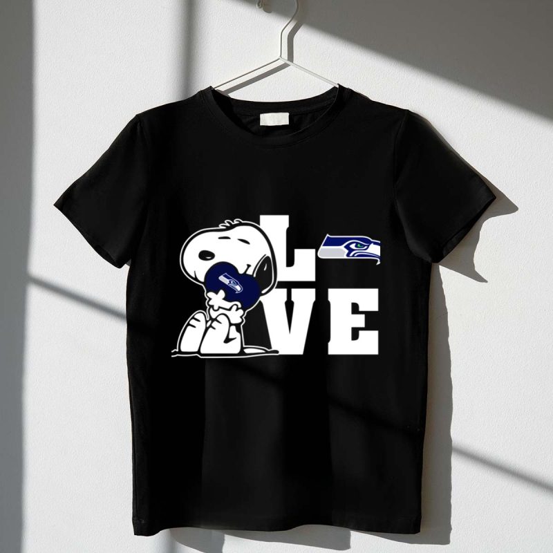 Snoopy Love Seattle Seahawks Heart Hugging Football Fan Peanuts Collaboration T Shirt T Shirt 1