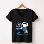 Snoopy Miami Marlins Love 7 Womens V Neck.jpg