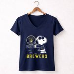 Snoopy Milwaukee Brewers Love Brewers 5 Womens V Neck.jpg