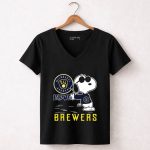 Snoopy Milwaukee Brewers Love Brewers 7 Womens V Neck.jpg