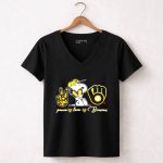 Snoopy Milwaukee Brewers Peace Love Brewers 7 Womens V Neck.jpg