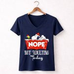 Snoopy Nope Not Adulting Today Christmas Santa Hat Snowflakes 5 Womens V Neck 1.jpg