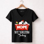 Snoopy Nope Not Adulting Today Christmas Santa Hat Snowflakes 7 Womens V Neck 1.jpg
