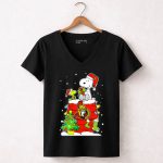 Snoopy Ottawa Senators Christmas Theme With Woodstock And Christmas Tree 7 Womens V Neck.jpg