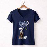 Snoopy Painting Seattle Seahawks Logo Heart With Woodstock 5 Womens V Neck