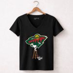 Snoopy Paints The Minnesota Wild Logo Ice Hockey 7 Womens V Neck.jpg