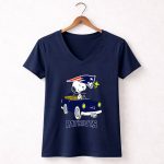 Snoopy Patriots Ride with Woodstock Football Car 5 Womens V Neck