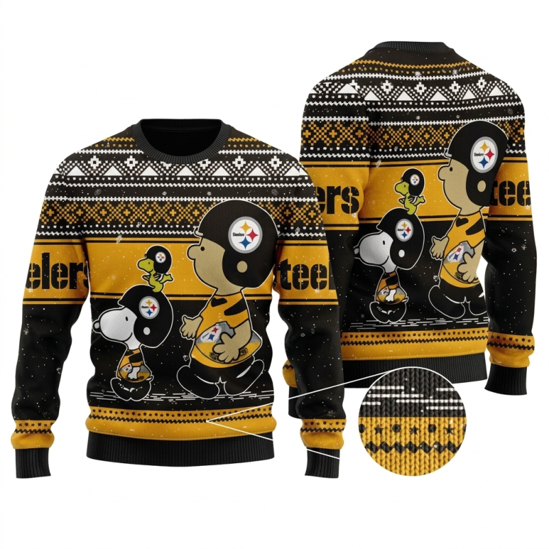 Snoopy Pattern Christmas Pittsburgh Steelers Ugly Sweater 1.Png