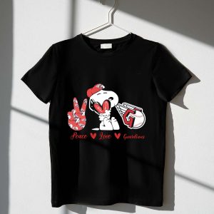 Snoopy Peace Love Cleveland Guardians Baseball Iconic Imagery With Red Heart And Cap 1 T Shirt.jpg