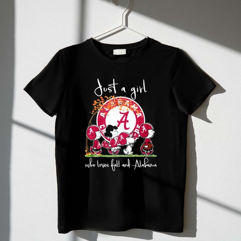Snoopy Peanuts Just A Girl Who Love Fall And Alabama Crimson Tide 1 T Shirt