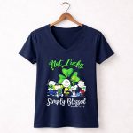 Snoopy Peanuts Not Lucky Simply Blessed Romans 4 7 8 5 Womens V Neck