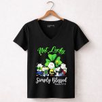 Snoopy Peanuts Not Lucky Simply Blessed Romans 4 7 8 5 Womens V Neck1