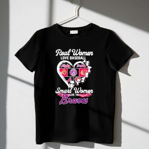 Snoopy Real Women Love Baseball Smart Women Love The Atlanta Braves Heart Shirt