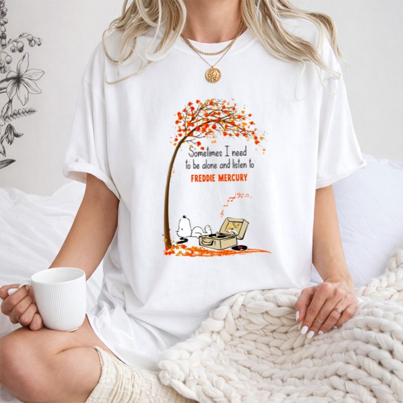 Snoopy Relaxing Under Autumn Tree Listening To Freddie Mercury Alone Vinyl Record Player 1 T Shirt.jpg