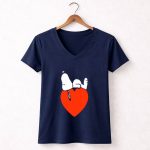 Snoopy Relaxing on Red Heart Background Charlie Brown Peanuts 5 Womens V Neck
