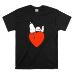 Snoopy Relaxing on Red Heart Background Charlie Brown Peanuts T Shirt 6