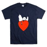 Snoopy Relaxing on Red Heart Background Charlie Brown Peanuts T Shirt 7