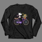 Snoopy Riding Purple Bicycle with LSU Tigers Bouquet 4 Long Sleeves 1.jpg