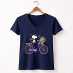 Snoopy Riding Purple Bicycle with LSU Tigers Bouquet 5 Womens V Neck 1.jpg