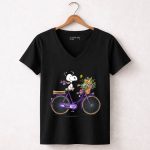 Snoopy Riding Purple Bicycle with LSU Tigers Bouquet 7 Womens V Neck 1.jpg