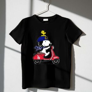 Snoopy Riding Vespa Los Angeles Dodgers Mascot With Woodstock Shirt