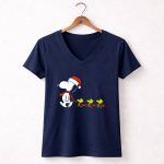 Snoopy Santa Hat Woodstock Parade Peanuts Christmas Holiday 5 Womens V Neck 1.jpg