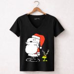 Snoopy Santa with Woodstock Antlers Peanuts Holiday 7 Womens V Neck 1.jpg