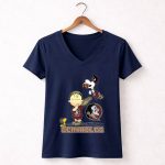 Snoopy Seminoles Football with Florida State Logo and Charlie Brown 5 Womens V Neck.jpg