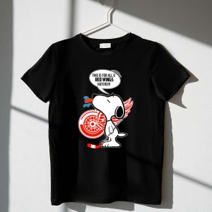 Snoopy Shows Love With Detroit Red Wings Logo And Hockey Stick Shirt
