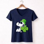 Snoopy St Patricks Day Hashtag Lucky Four Leaf Clover Peanuts 5 Womens V Neck