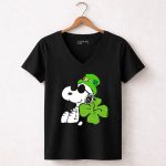 Snoopy St Patricks Day Hashtag Lucky Four Leaf Clover Peanuts 5 Womens V Neck1