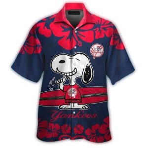 Snoopy Surfing New York Yankees Floral hawaiian shirt 1.jpg
