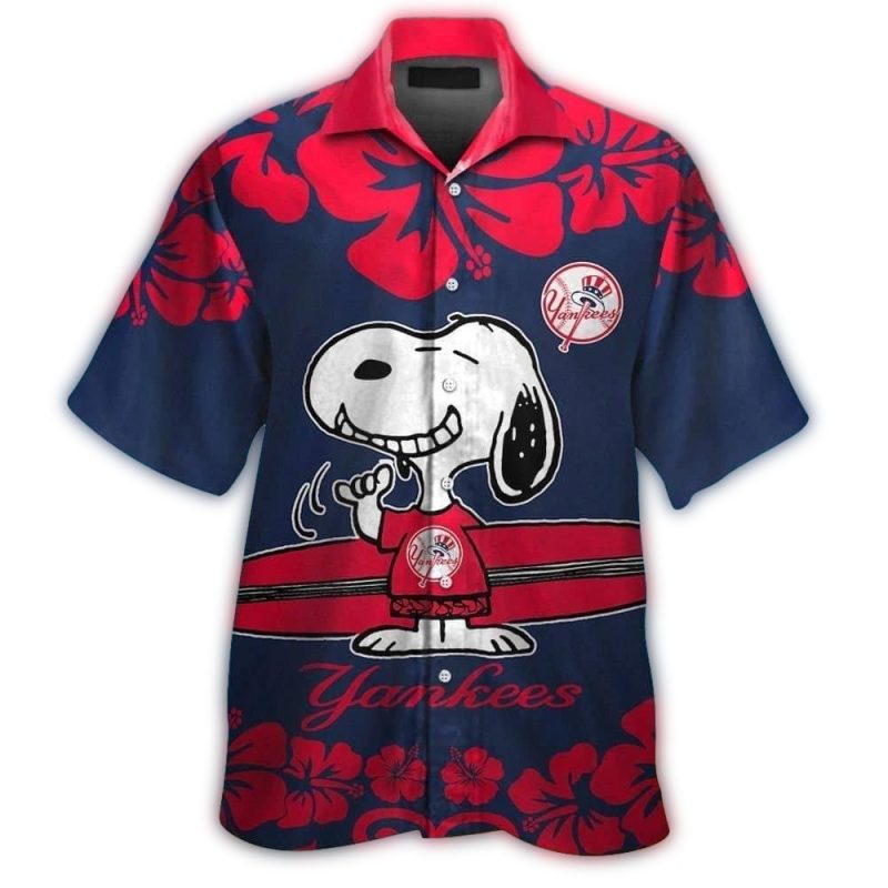 Snoopy Surfing New York Yankees Floral Hawaiian Shirt 1.Jpg