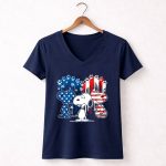 Snoopy Trio American Flag Stars Stripes Footprints 5 Womens V Neck