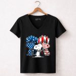 Snoopy Trio American Flag Stars Stripes Footprints 7 Womens V Neck
