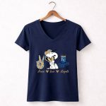 Snoopy Wearing Kansas City Royals Cap Peace Love Royals 57 Womens V Neck.jpg