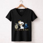 Snoopy Wearing Kansas City Royals Cap Peace Love Royals 7 Womens V Neck.jpg