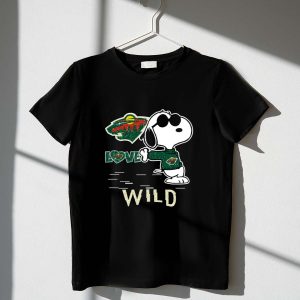 Snoopy Wearing Minnesota Wild Hockey Jersey with Love Wild Logo Elements 1 T Shirt 1.jpg