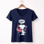 Snoopy With Columbus Blue Jackets Logo and Hockey Stick Blue Jackets Haters Phrase 5 Womens V Neck.jpg