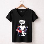 Snoopy With Columbus Blue Jackets Logo and Hockey Stick Blue Jackets Haters Phrase 7 Womens V Neck.jpg