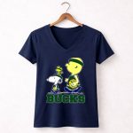 Snoopy Woodstock And Basketball Walking With Milwaukee Bucks Fans 5 Womens V Neck