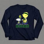 Snoopy Woodstock And Basketball Walking With Milwaukee Bucks Fans 6 Long Sleeves