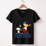 Snoopy Woodstock Charlie Brown Milwaukee Brewers Baseball Fans 7 Womens V Neck.jpg