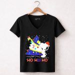 Snoopy Woodstock Christmas Tree Ho Ho Ho New York Giants 7 Womens V Neck
