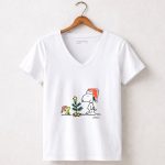 Snoopy Woodstock Christmas Tree Santa Hats 5 Womens V Neck 1.jpg