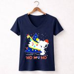 Snoopy Woodstock Decorating Christmas Tree New England Patriots Ho Ho Ho 5 Womens V Neck