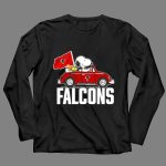 Snoopy Woodstock Driving Car with Atlanta Falcons Flag 4 Long Sleeves