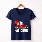 Snoopy Woodstock Driving Car with Atlanta Falcons Flag 5 Womens V Neck
